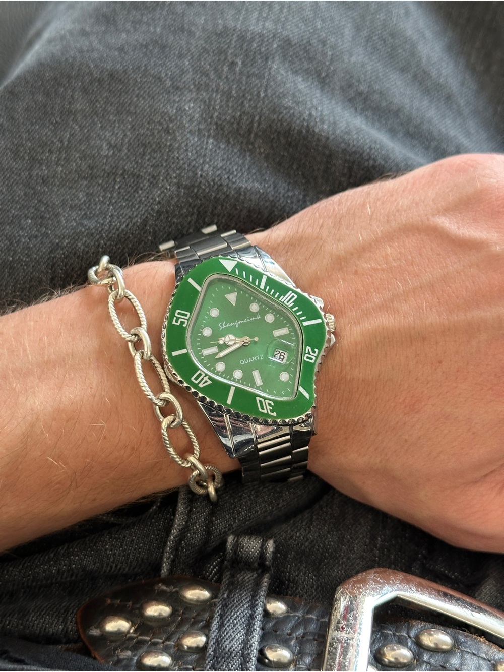 Green Dial Stainless Steel Men's Watch - Quartz